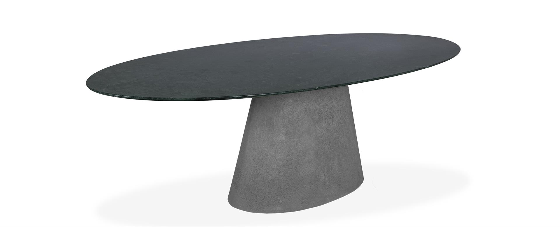 Mesa de Jantar Vick Oval Mármore Verde Guatemala Base Concreto