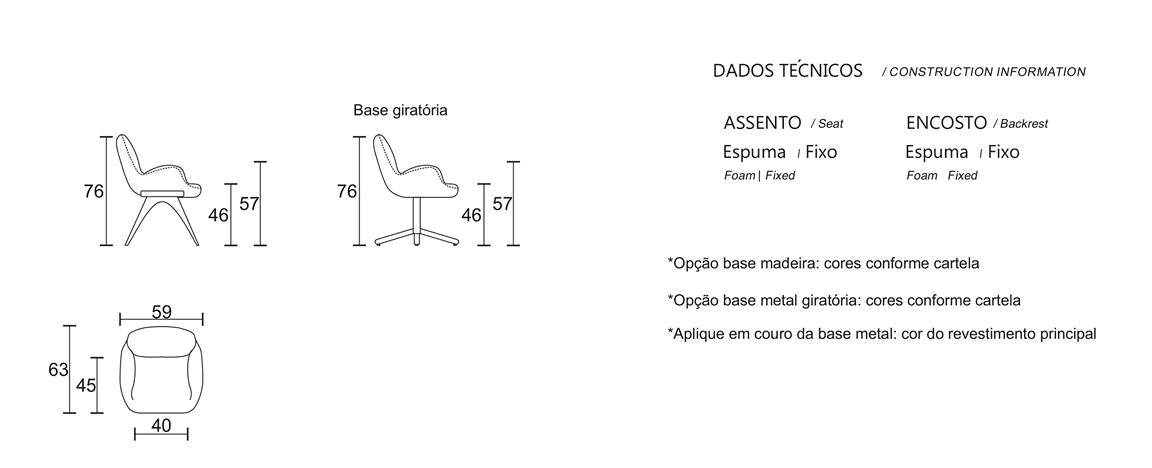Cadeira Alpha fixa base madeira 996 desenho