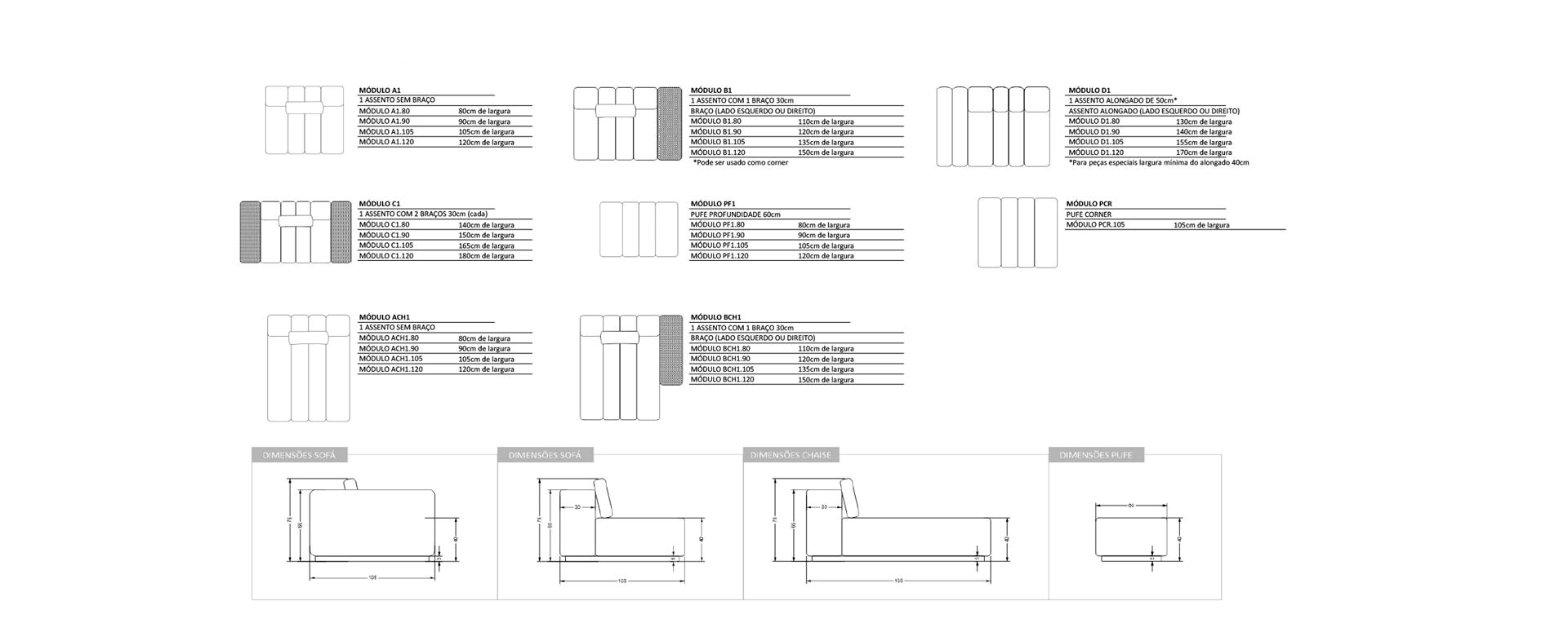 Sofá Florence 30 desenho tecnico