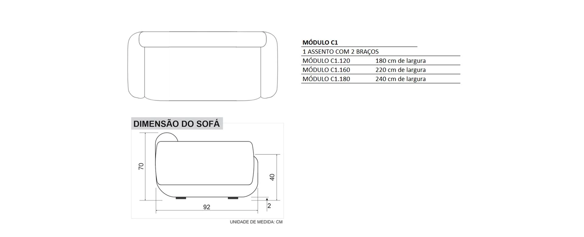Sofá Aires 30 desenho tecnico 