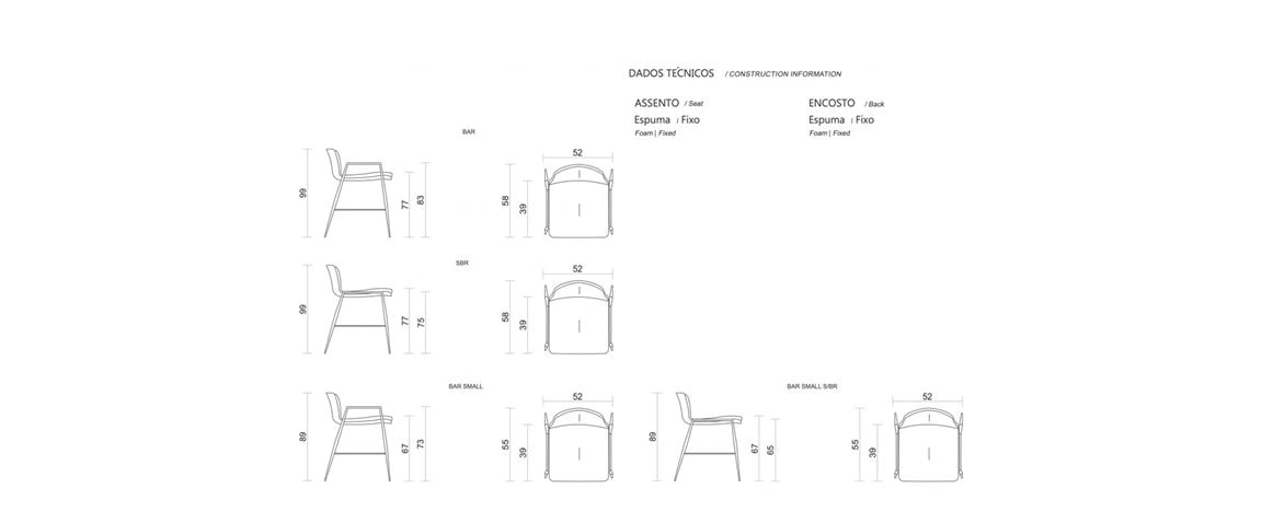 Banqueta Savona Braço Baixo 996 desenho