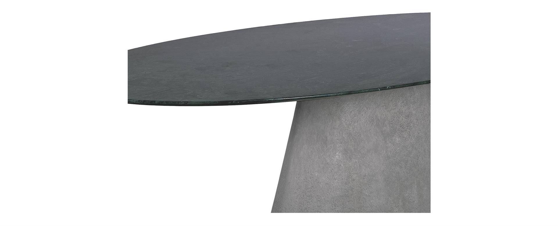 Mesa de Jantar Vick Oval Mármore Verde Guatemala Base Concreto 457 