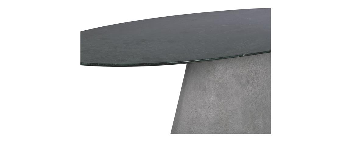 Mesa de Jantar Vick Oval Mármore Verde Guatemala Base Concreto 457 