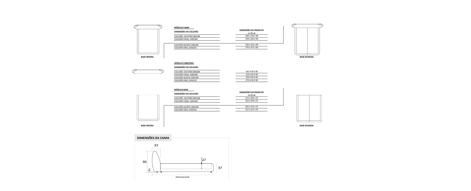 Cama Flow flow 30 desenho tecnico